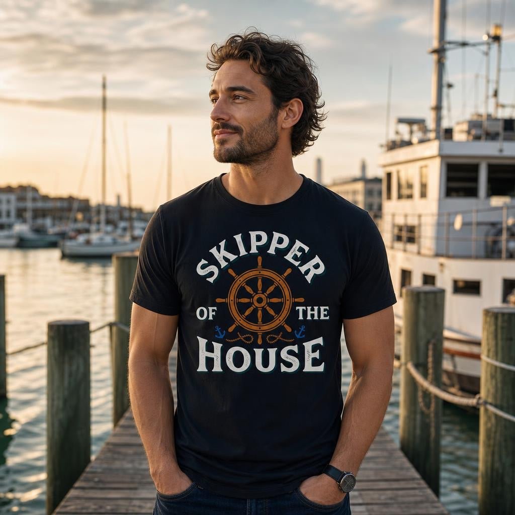 Skipper House Nautical T-Shirt — Captain Wheel & Anchors Crew Tee - Newfineseplease.ca
