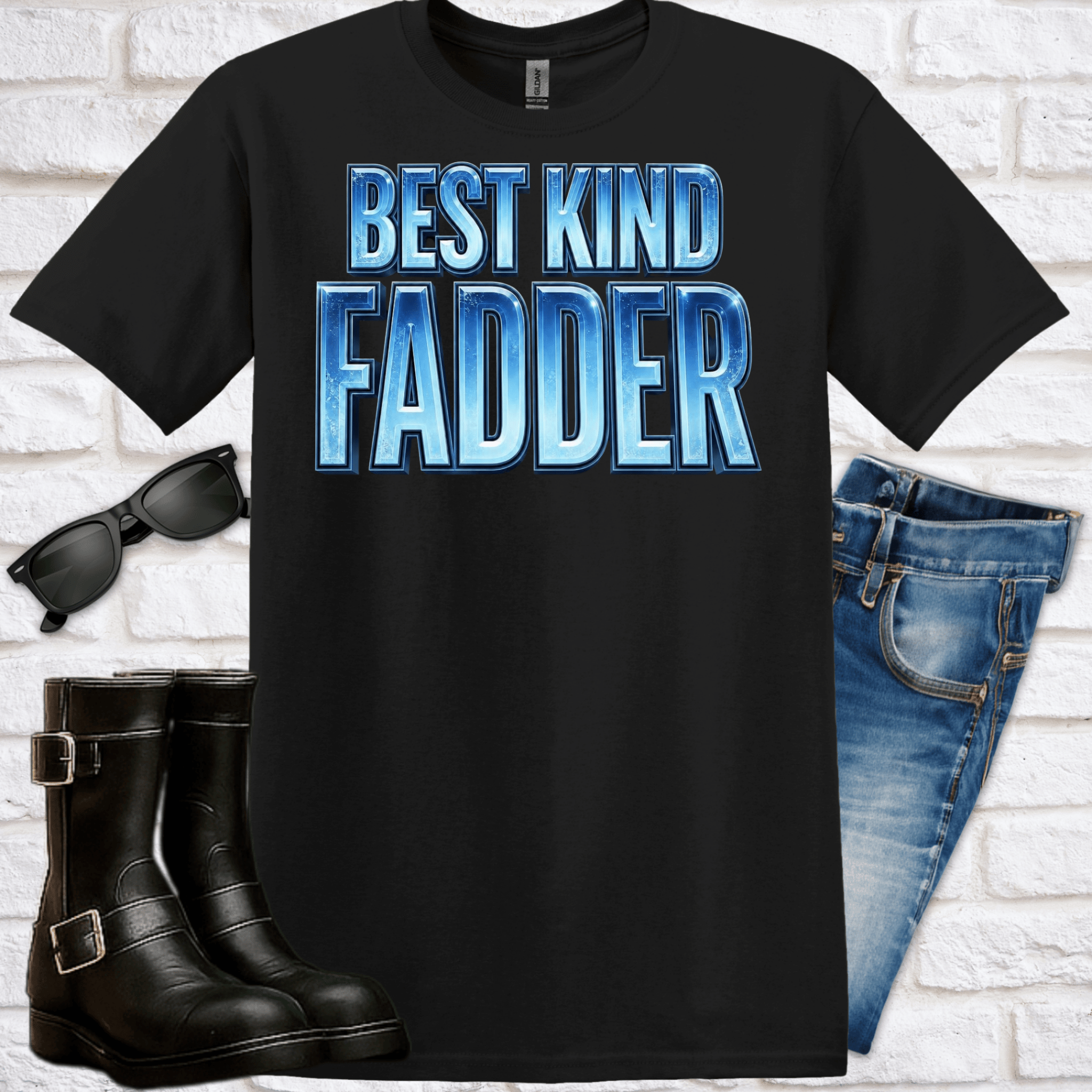 T-Shirt — "Best Kind Fadder" Bold Blue Graphic Tee (Father/Fadder Tribute) - Newfineseplease.ca