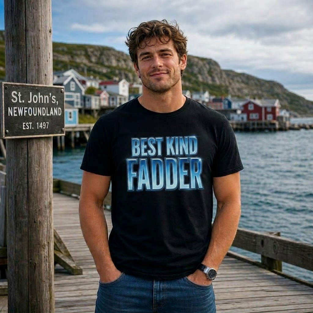 T-Shirt — "Best Kind Fadder" Bold Blue Graphic Tee (Father/Fadder Tribute) - Newfineseplease.ca