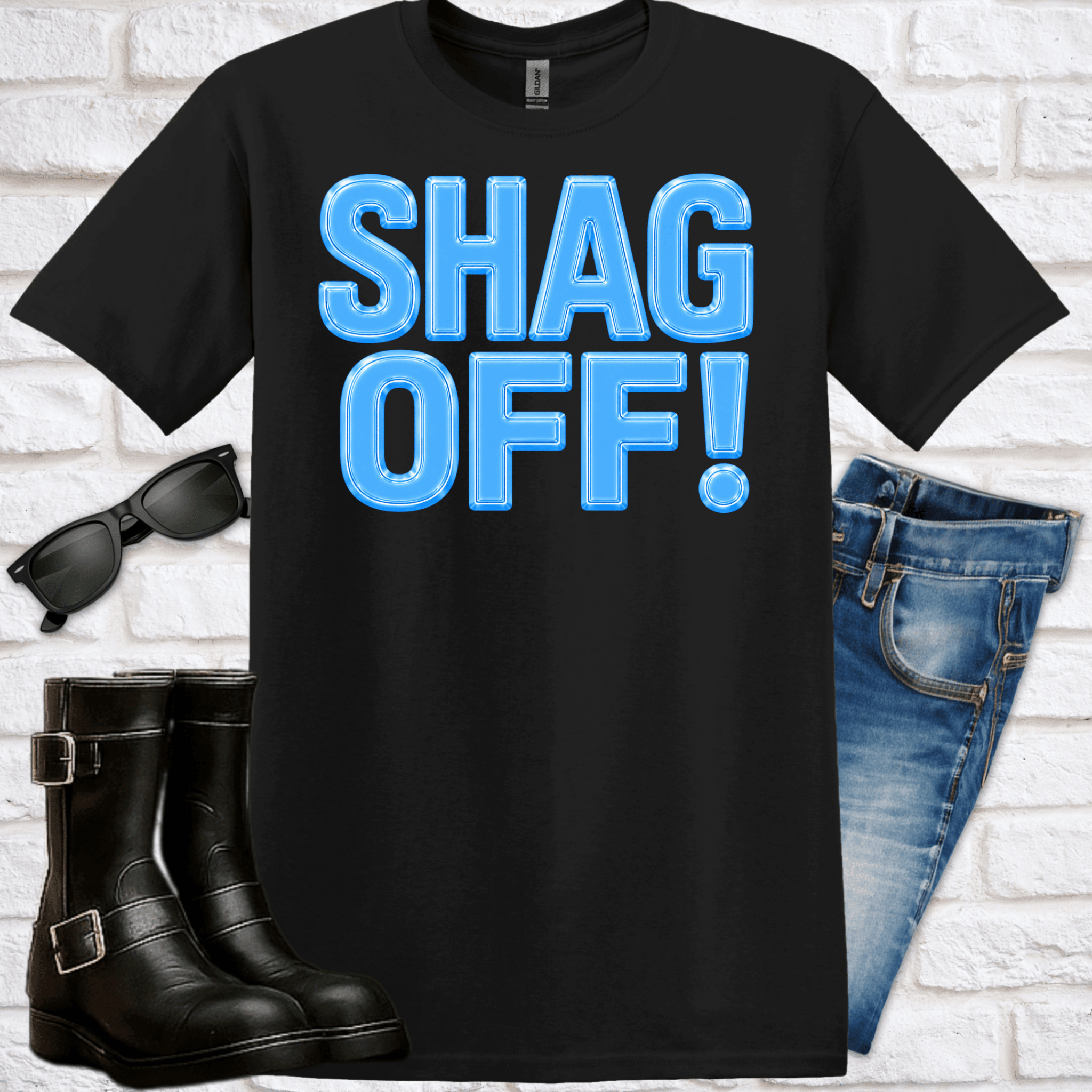 T-Shirt — 'SHAG OFF!' Bold Blue Statement Tee - Newfinese Please