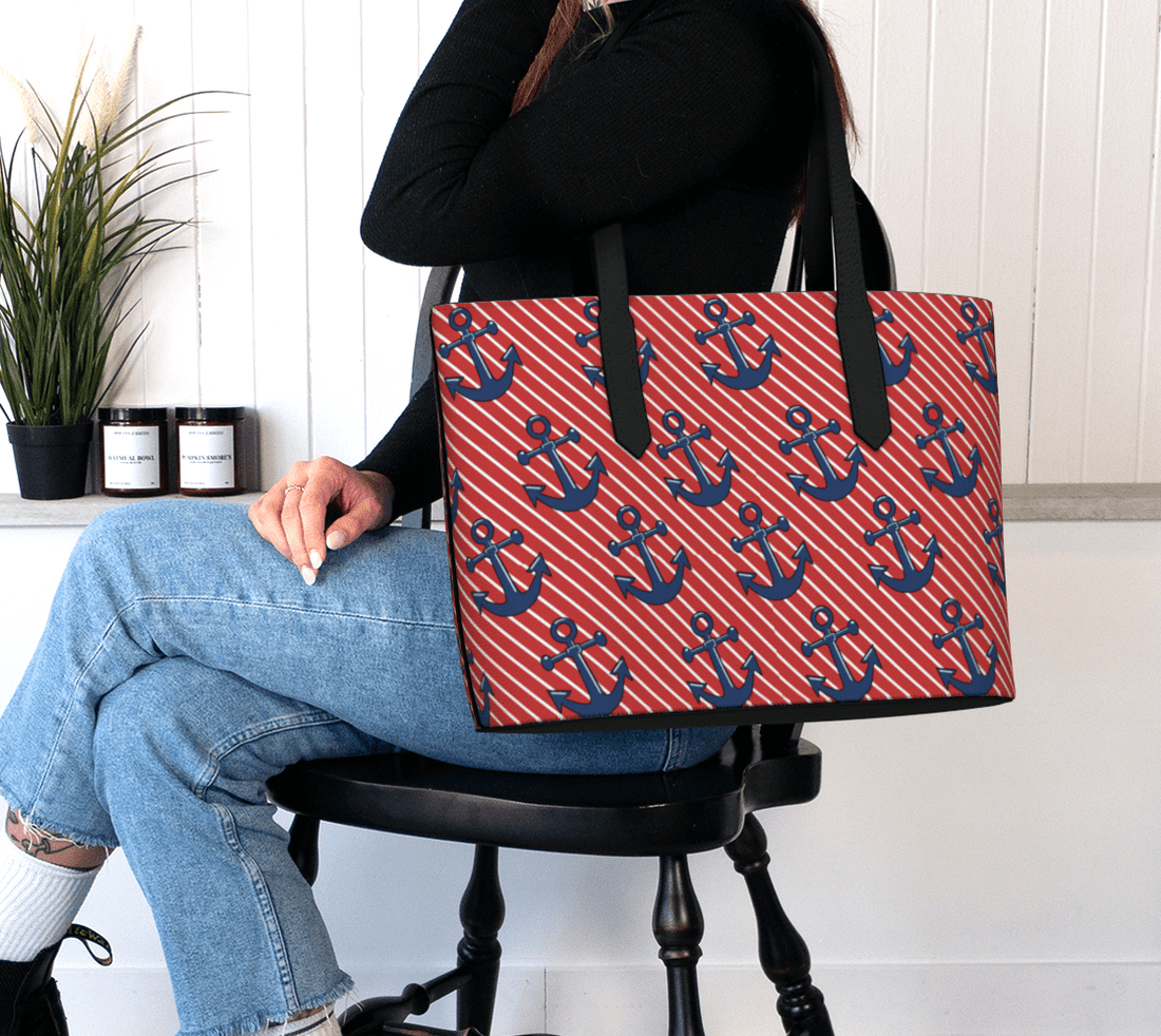 Anchor Pattern Tote Bag – Red Nautical Coastal Travel Tote - Newfinese Please