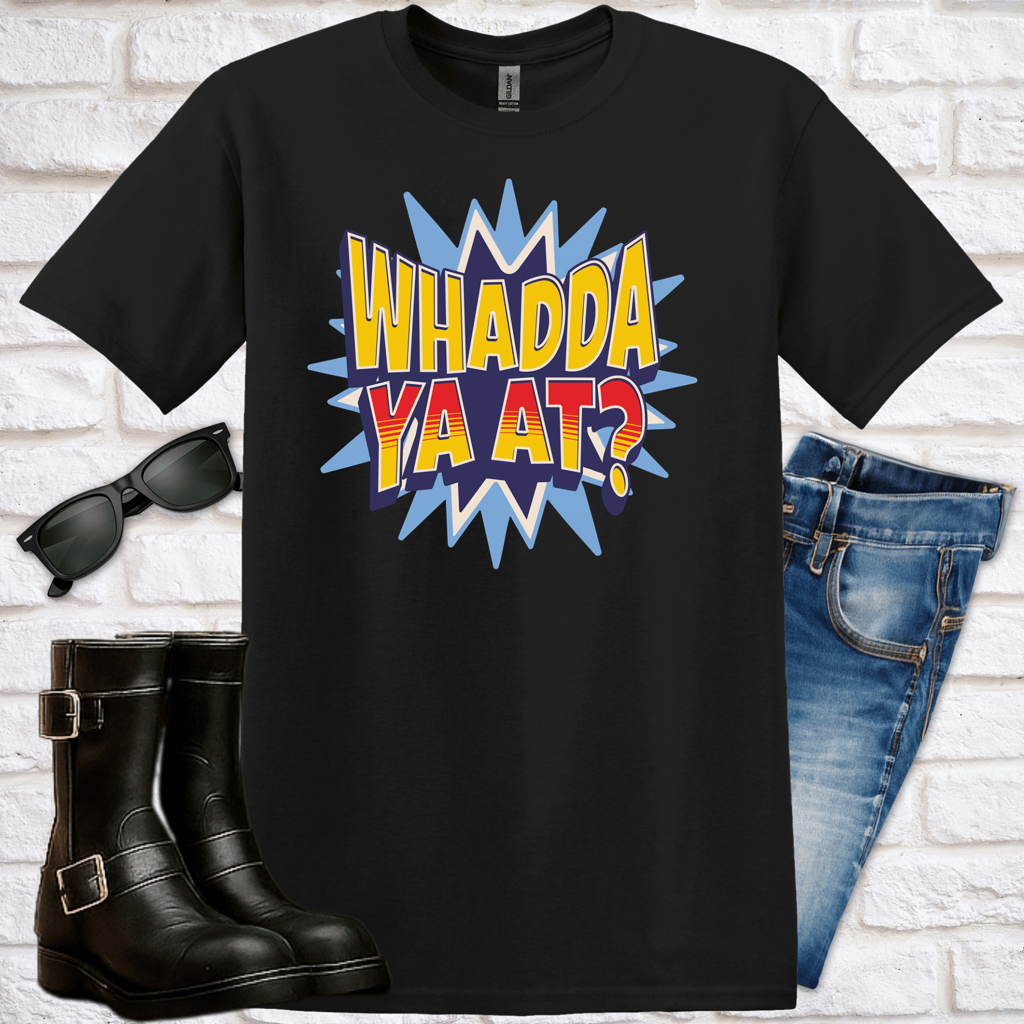 "Whadda Ya At? Comic Explosion T-Shirt - Newfinese Please