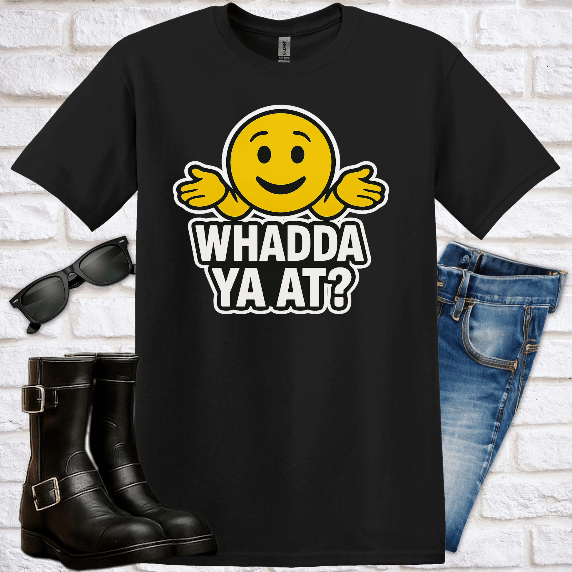 "Whadda Ya At?" Emoji T-Shirt - Newfinese Please
