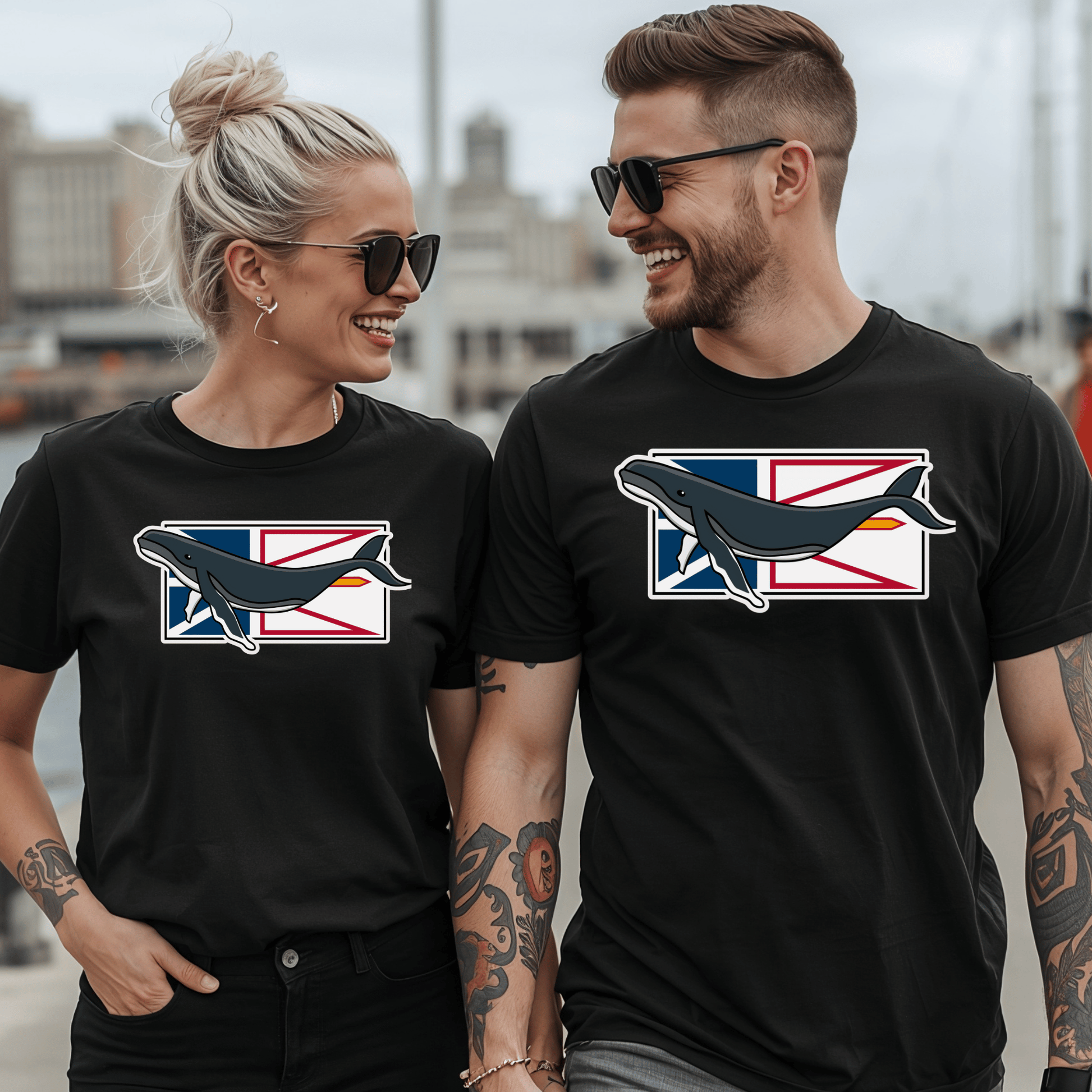 "Whale - on - Newfoundland and Labrador Flag" T-Shirt - Newfinese Please