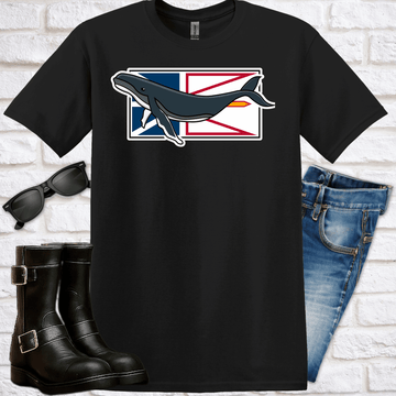 "Whale - on - Newfoundland and Labrador Flag" T-Shirt - Newfinese Please