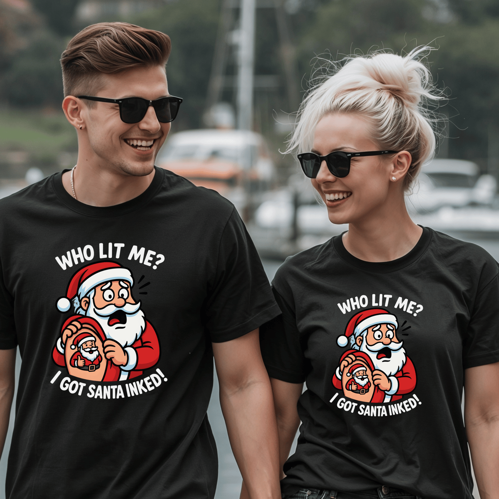 "Who Lit Me? I Got Santa Inked!" Funny Christmas T-Shirt - Newfinese Please