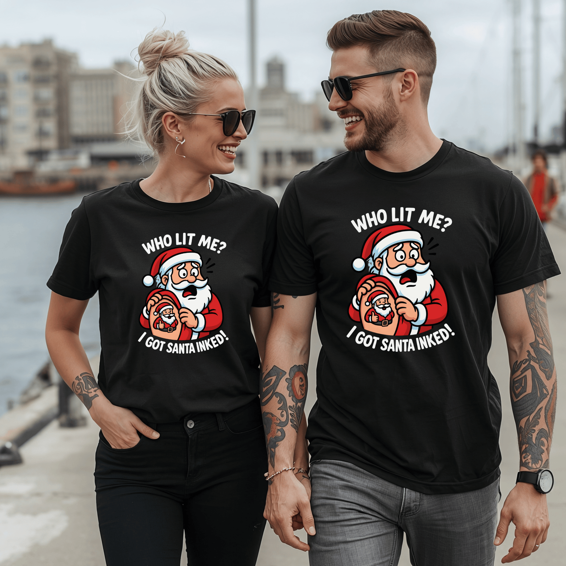 "Who Lit Me? I Got Santa Inked!" Funny Christmas T-Shirt - Newfinese Please