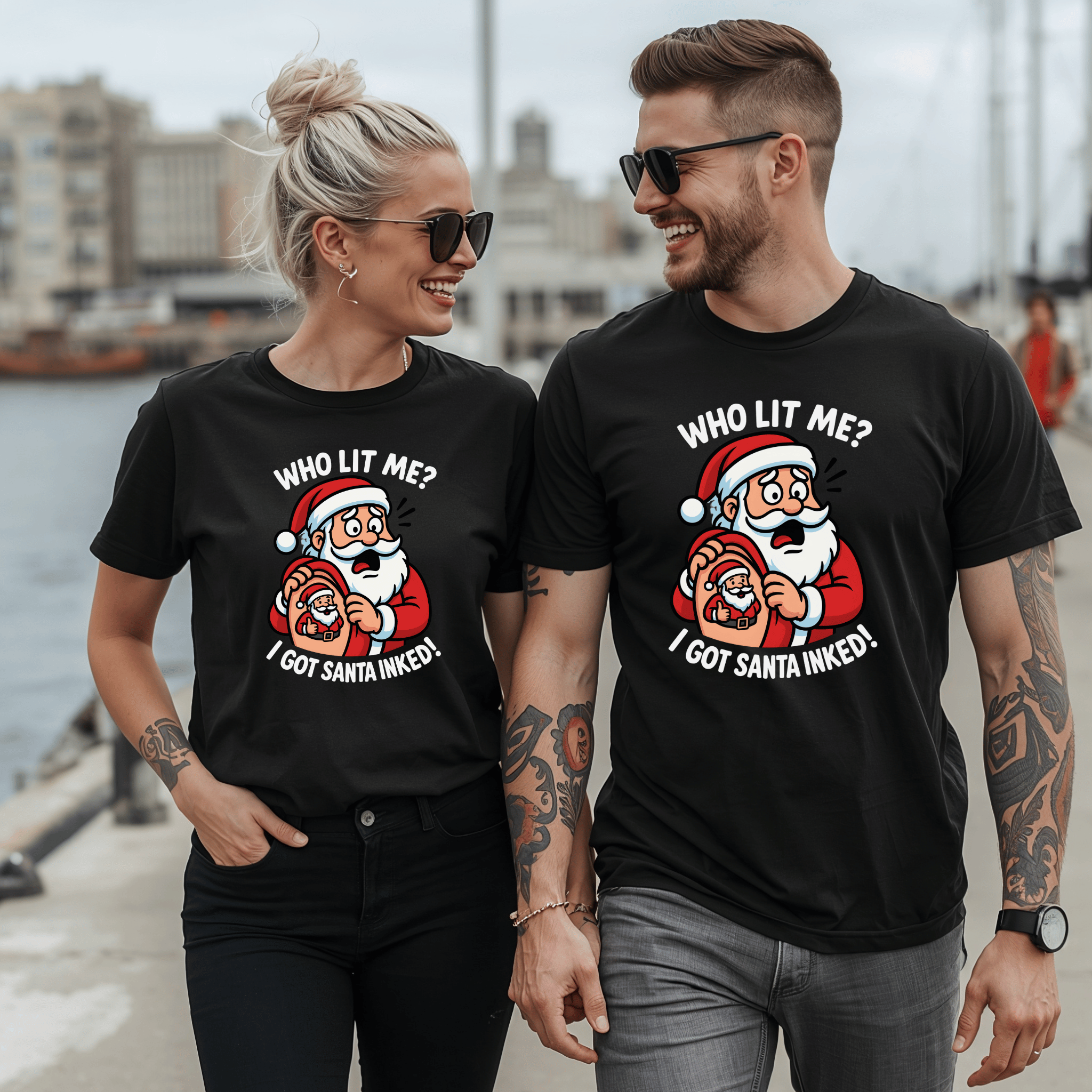 "Who Lit Me? I Got Santa Inked!" Funny Christmas T-Shirt - Newfinese Please
